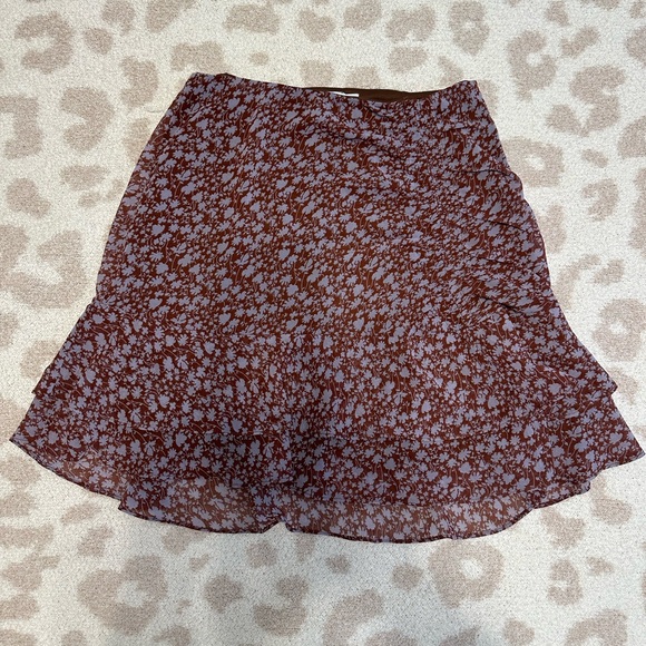 Always Carefree Rust Brown Floral Print Ruffled Mini Skirt - Picture 4 of 6